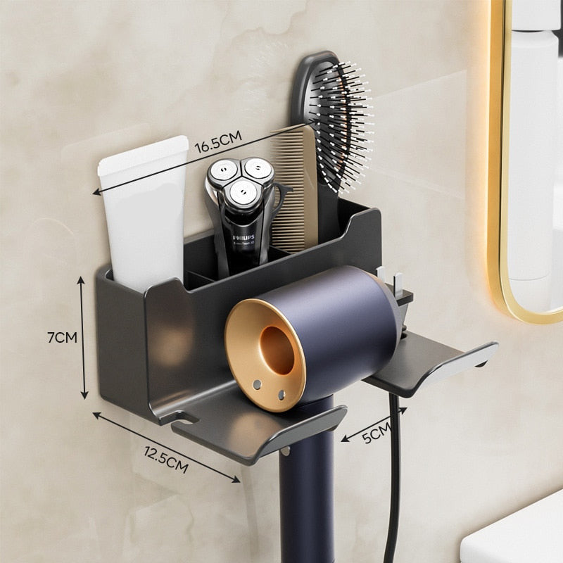 Wall-Mounted Hair Dryer & Accessory Holder